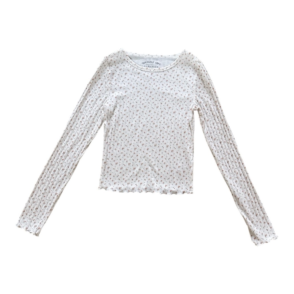 Aeropostale Floral Long Sleeve Ribbed Tee, Size Small